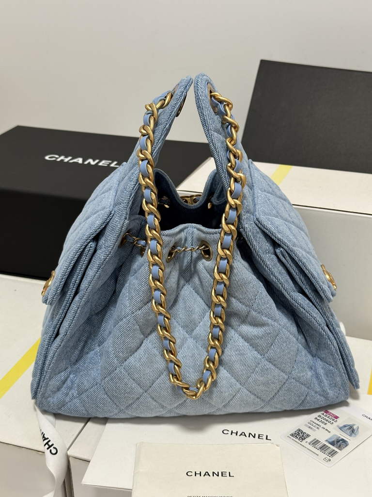 Chanel 25 small handbag, AS5293 Blue Washed Denim