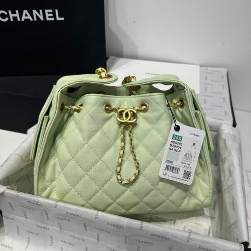 Chanel 25 small handbag, AS5293 Green Grained Calfskin
