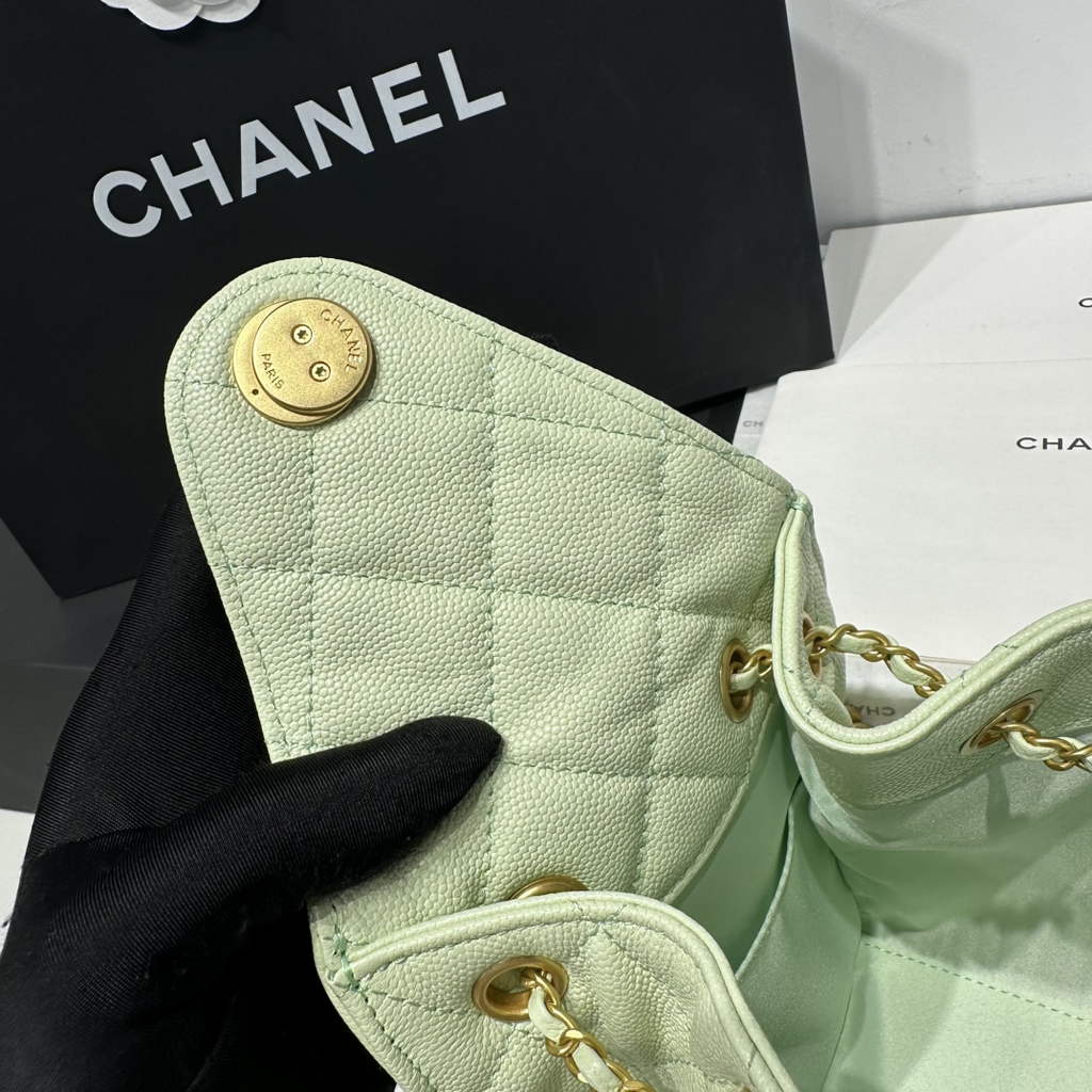 Chanel 25 small handbag, AS5293 Green Grained Calfskin