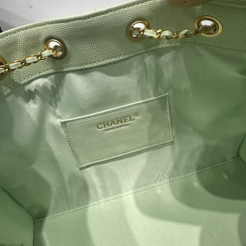 Chanel 25 small handbag, AS5293 Green Grained Calfskin