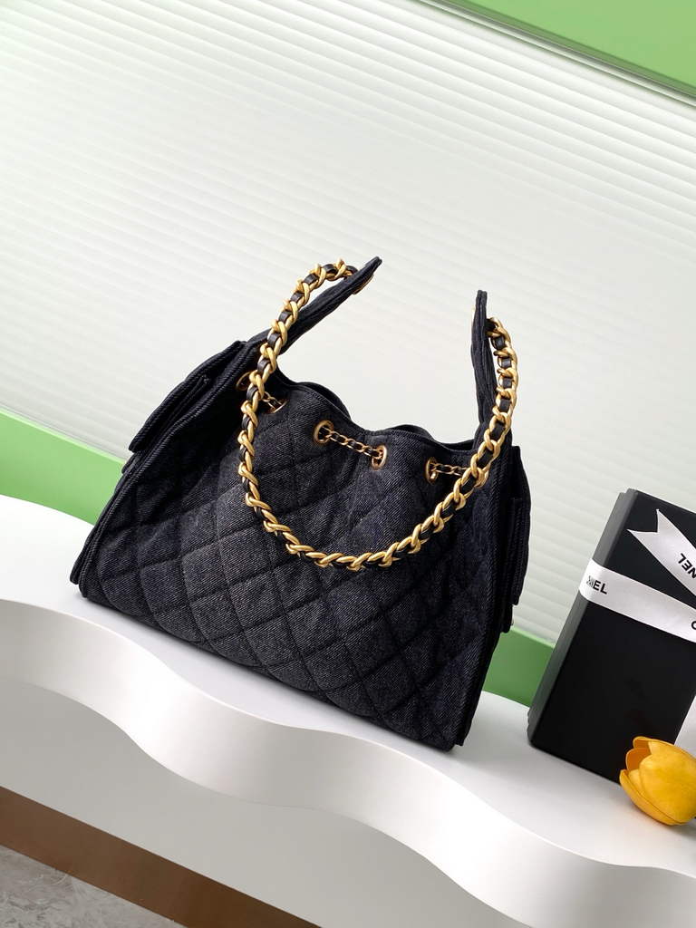 Chanel 25 small handbag, AS5293 Black Washed Denim