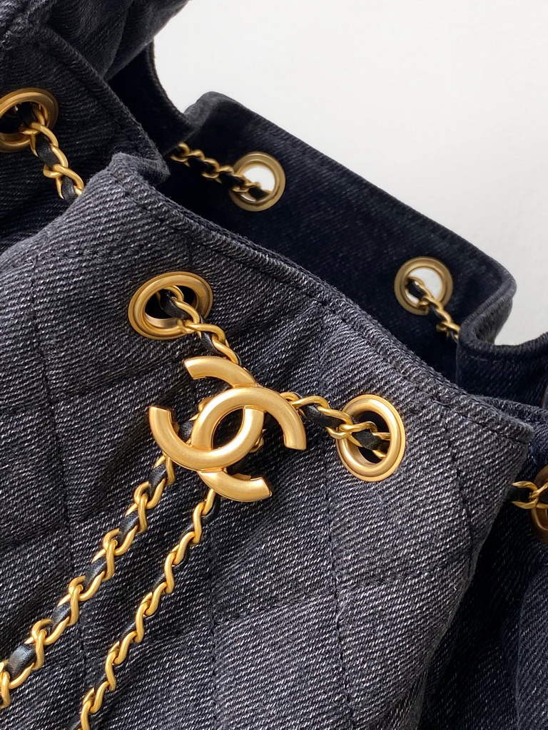 Chanel 25 small handbag, AS5293 Black Washed Denim