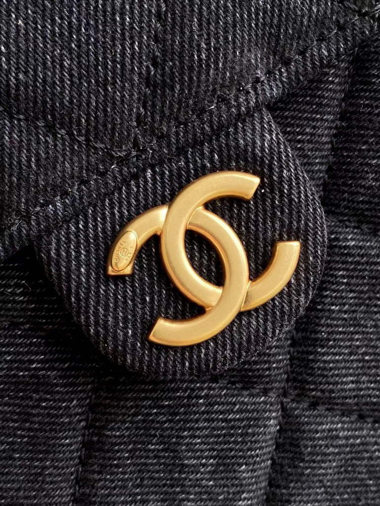 Chanel 25 small handbag, AS5293 Black Washed Denim