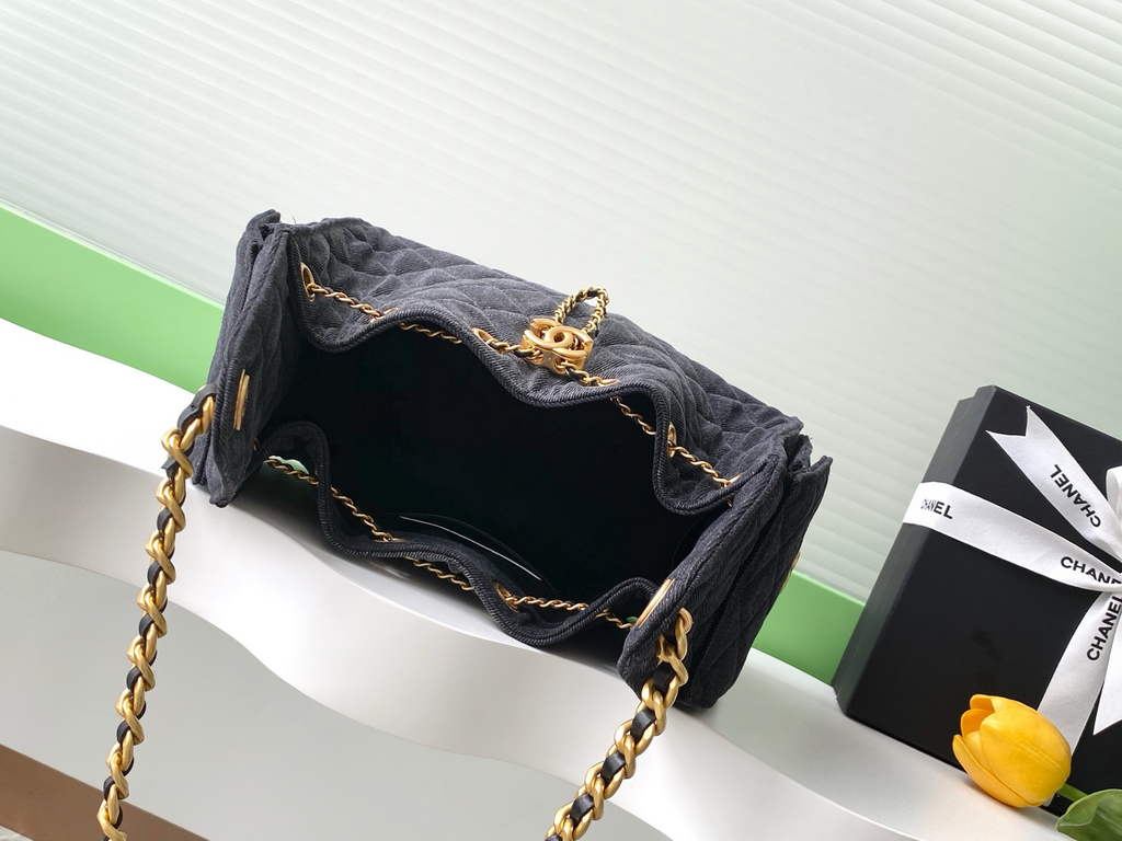 Chanel 25 small handbag, AS5293 Black Washed Denim