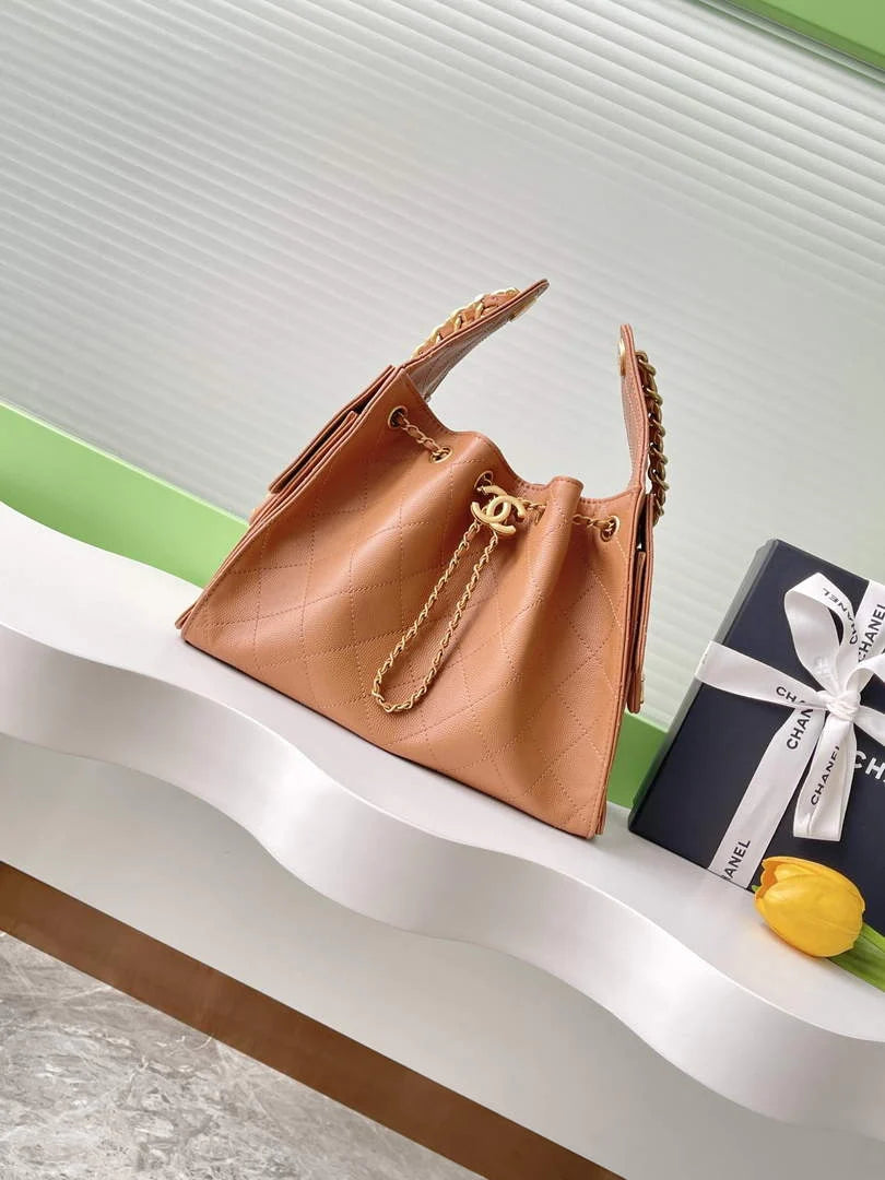 Chanel 25 small handbag, AS5293 Grained Calfskin Apricot