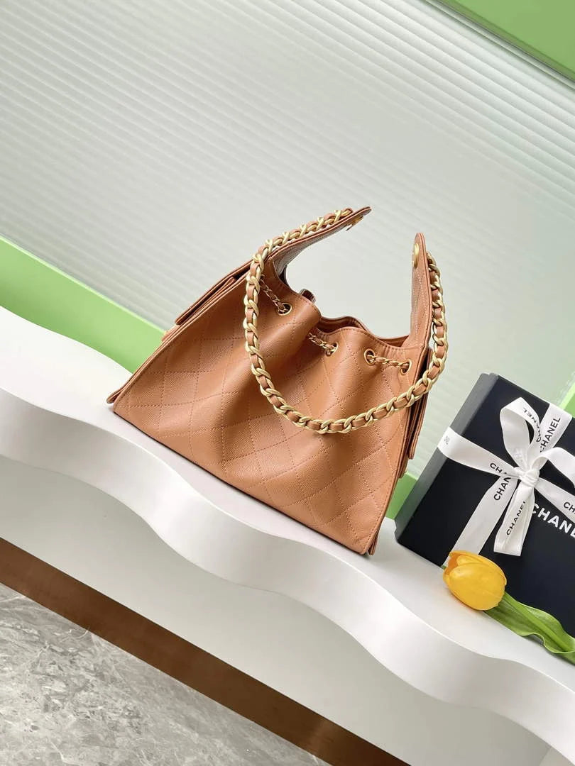 Chanel 25 small handbag, AS5293 Grained Calfskin Apricot