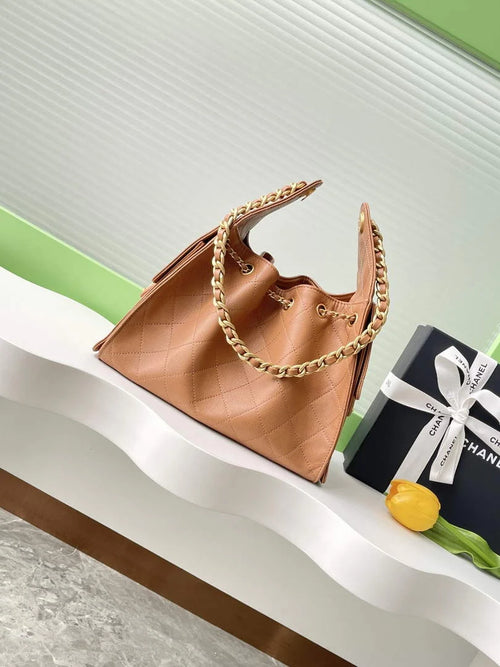 Chanel 25 small handbag, AS5293 Grained Calfskin Apricot