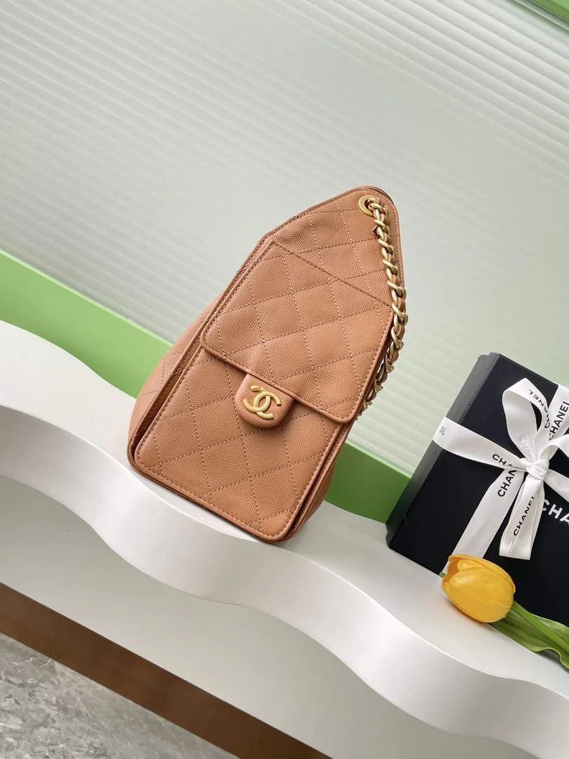 Chanel 25 small handbag, AS5293 Grained Calfskin Apricot
