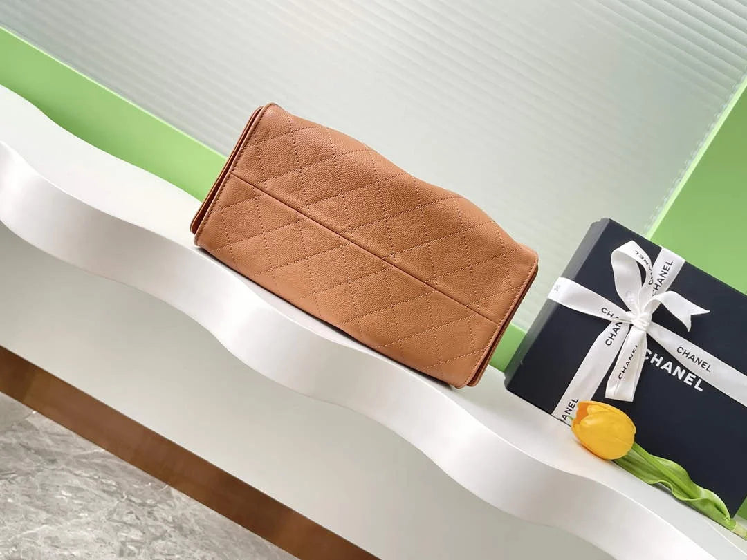 Chanel 25 small handbag, AS5293 Grained Calfskin Apricot