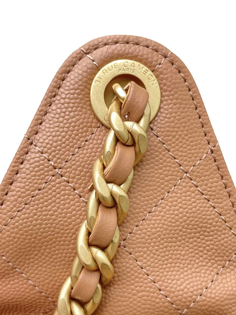 Chanel 25 small handbag, AS5293 Grained Calfskin Apricot