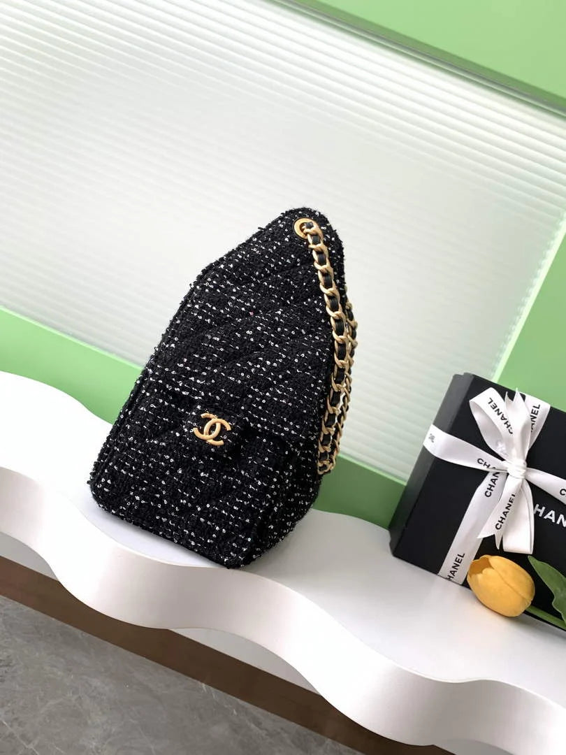 Chanel 25 small handbag, AS5293 Tweed Black