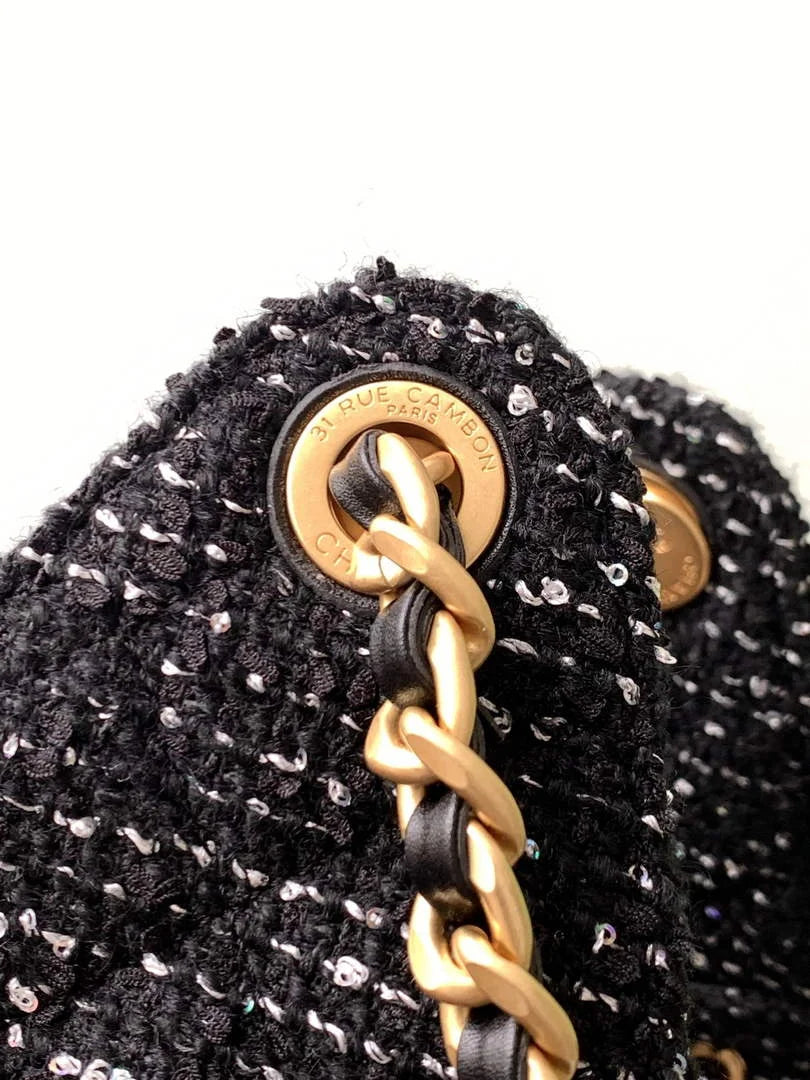 Chanel 25 small handbag, AS5293 Tweed Black