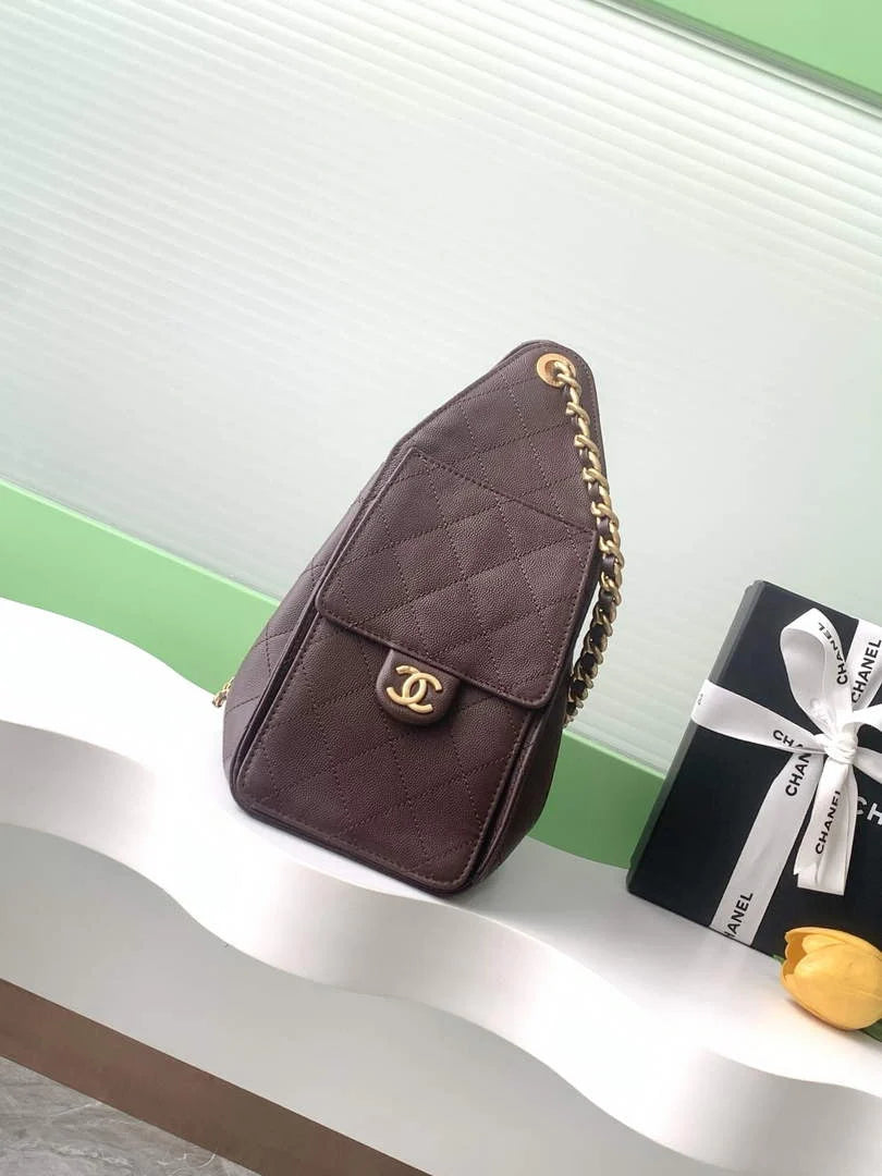 Chanel 25 small handbag, AS5293 Grained Calfskin Brown
