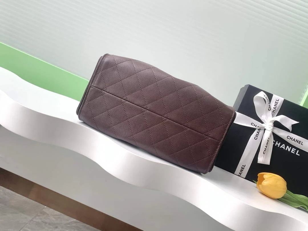 Chanel 25 small handbag, AS5293 Grained Calfskin Brown