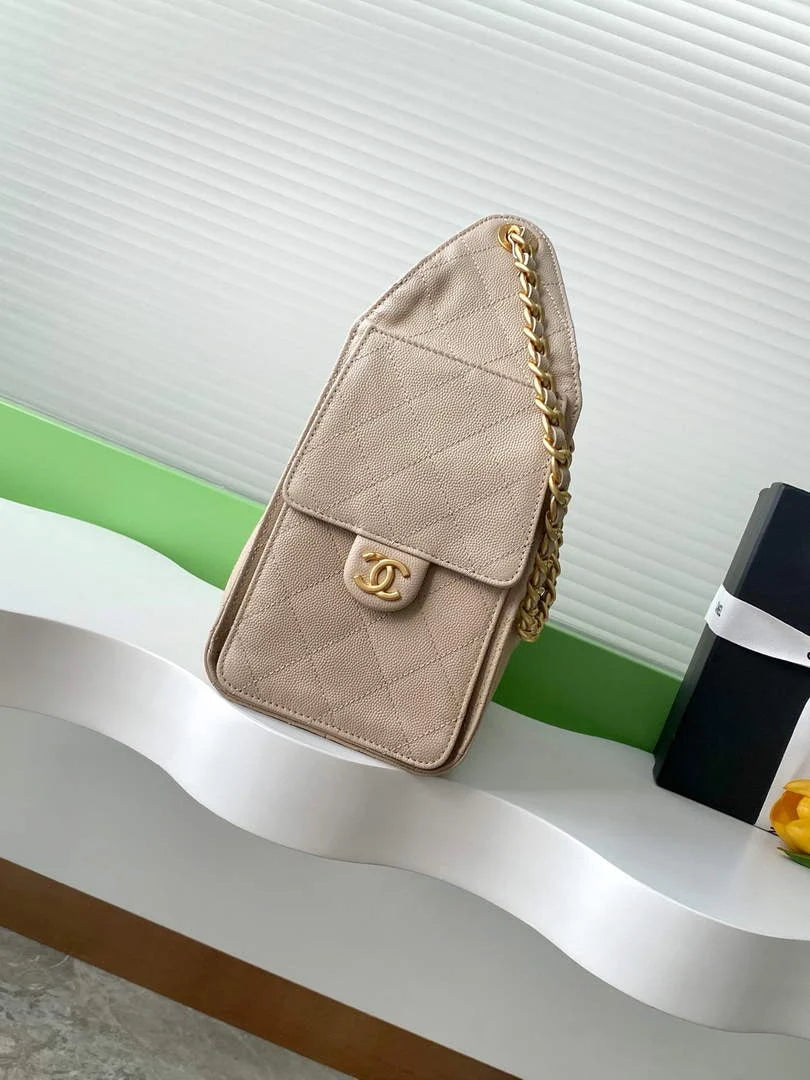 Chanel 25 small handbag, AS5293 Grained Calfskin Apricot