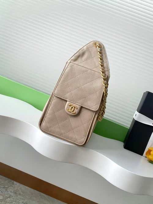 Chanel 25 small handbag, AS5293 Grained Calfskin Apricot