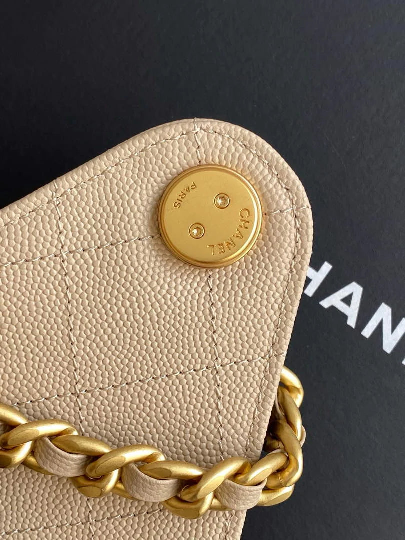 Chanel 25 small handbag, AS5293 Grained Calfskin Apricot