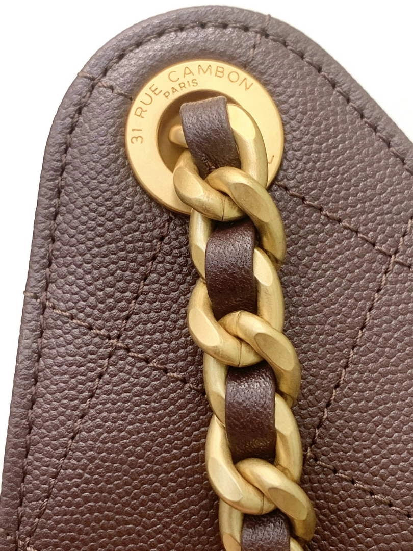 Chanel 25 small handbag, AS5293 Grained Calfskin Brown