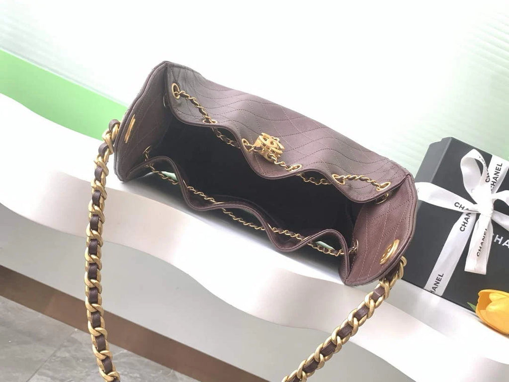 Chanel 25 small handbag, AS5293 Grained Calfskin Brown