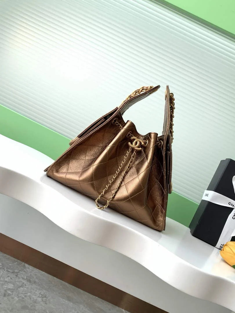 Chanel 25 small handbag, AS5293 Grained Calfskin Bronze