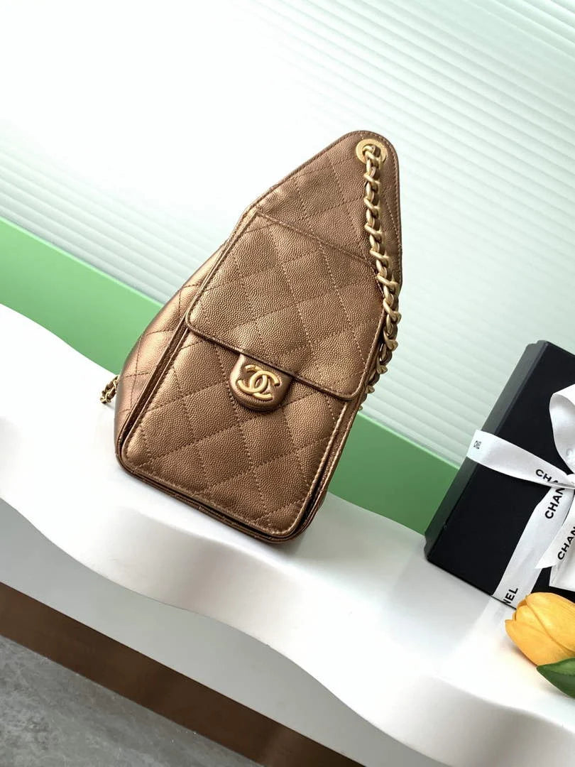 Chanel 25 small handbag, AS5293 Grained Calfskin Bronze