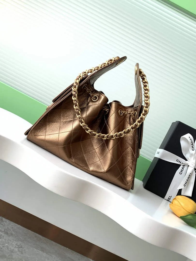 Chanel 25 small handbag, AS5293 Grained Calfskin Bronze