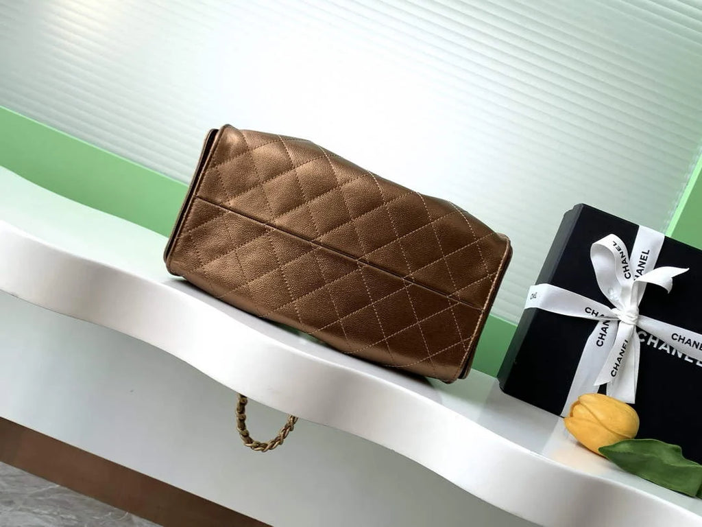 Chanel 25 small handbag, AS5293 Grained Calfskin Bronze