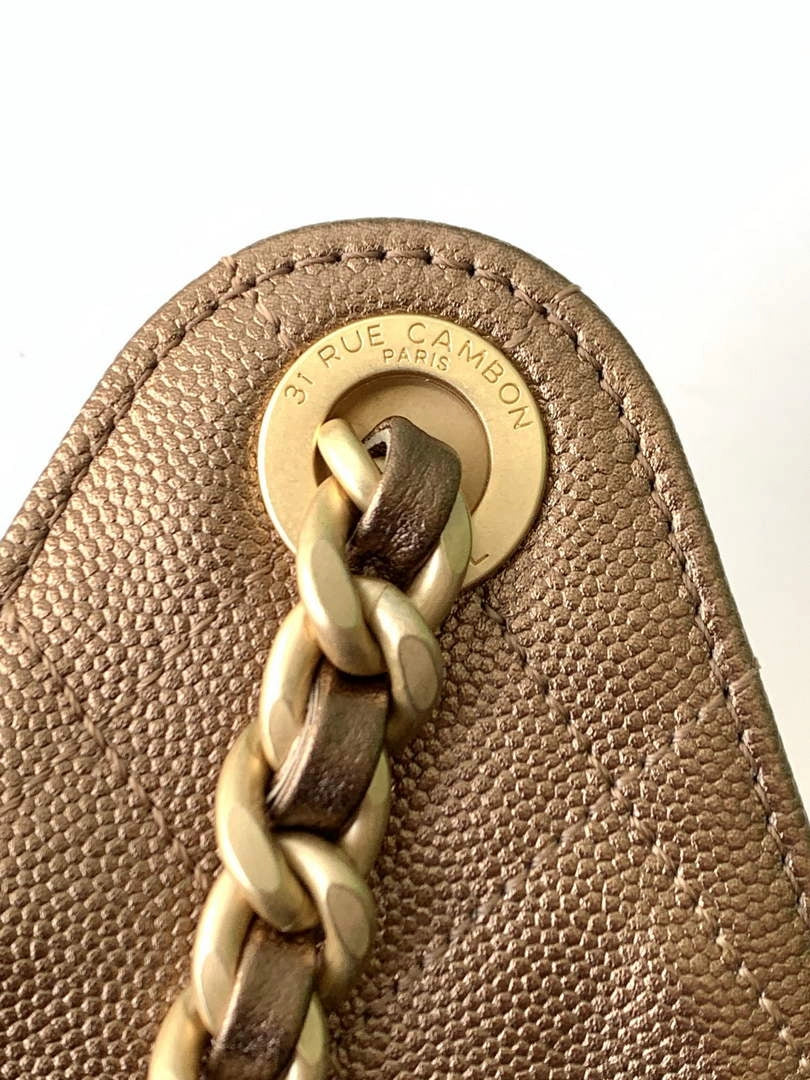 Chanel 25 small handbag, AS5293 Grained Calfskin Bronze
