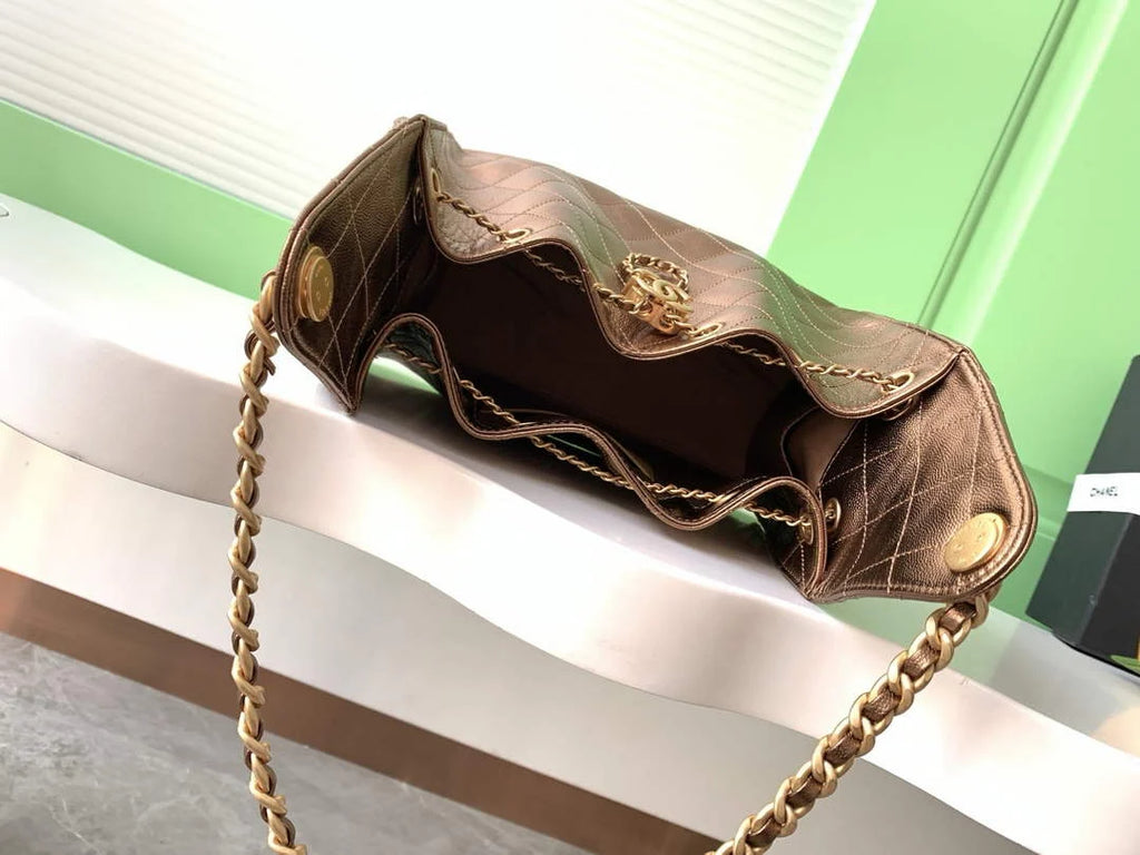 Chanel 25 small handbag, AS5293 Grained Calfskin Bronze