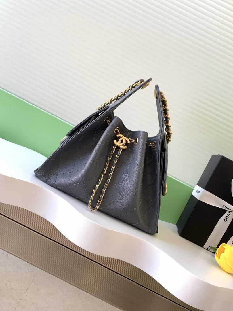 Chanel 25 small handbag, AS5293 Grained Calfskin Gray