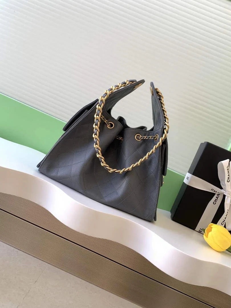 Chanel 25 small handbag, AS5293 Grained Calfskin Gray