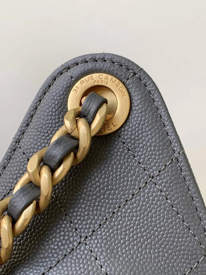 Chanel 25 small handbag, AS5293 Grained Calfskin Gray