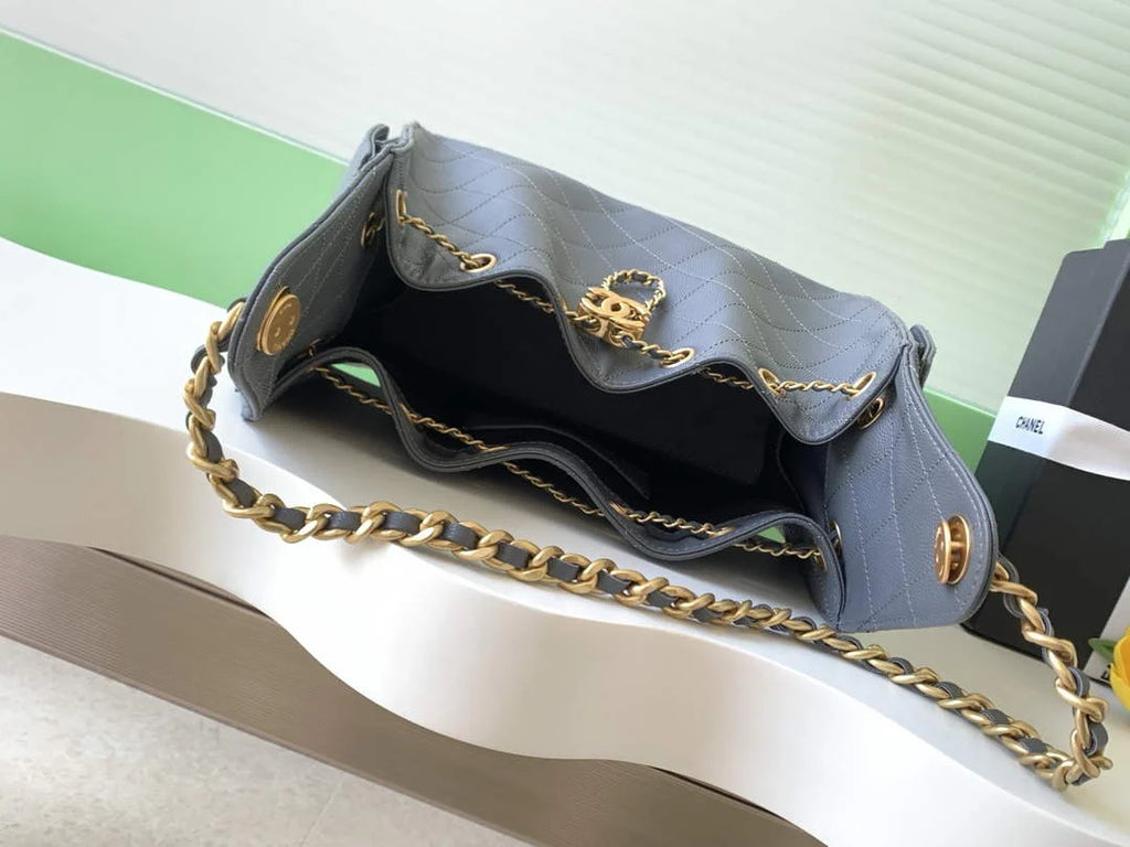 Chanel 25 small handbag, AS5293 Grained Calfskin Gray