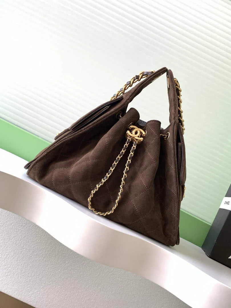 Chanel 25 small handbag, AS5293 Suede Dark Brown