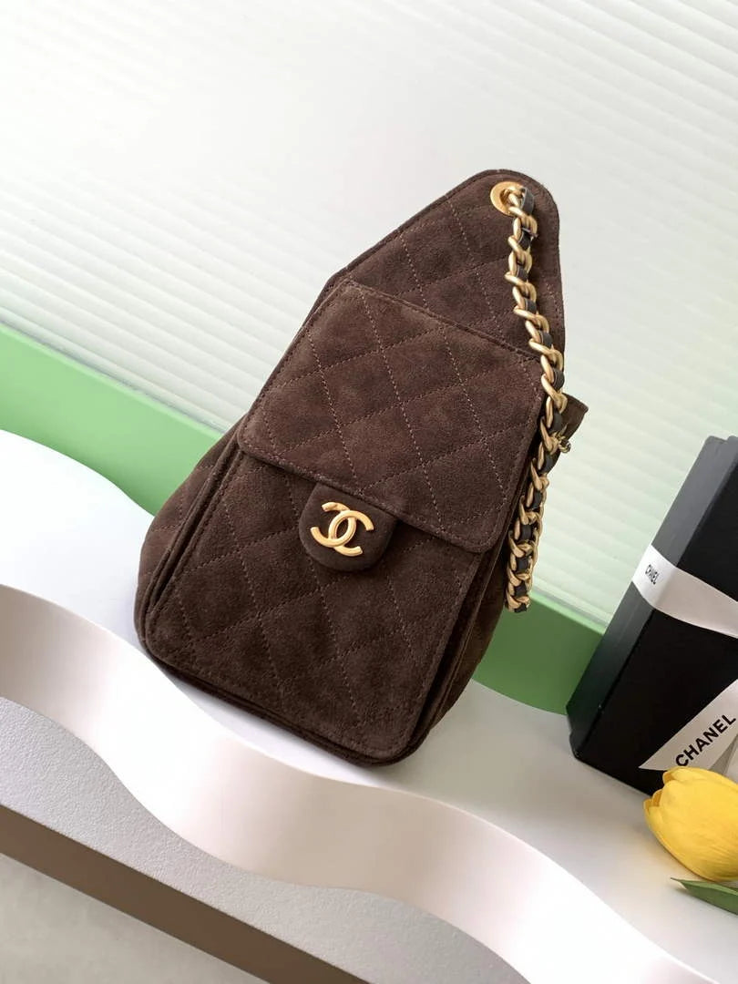 Chanel 25 small handbag, AS5293 Suede Dark Brown