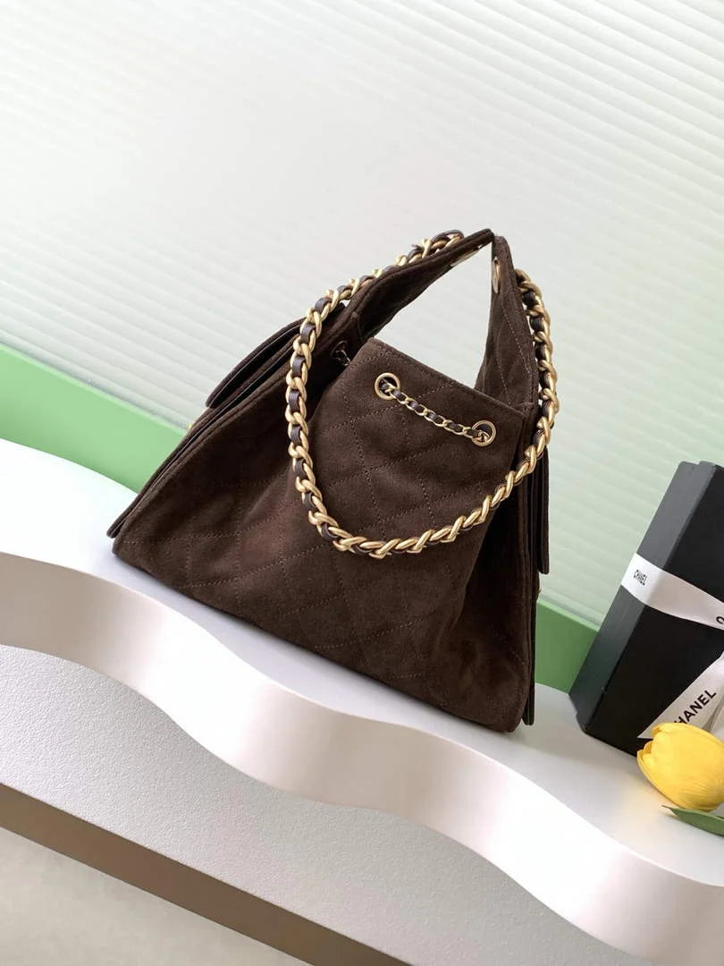 Chanel 25 small handbag, AS5293 Suede Dark Brown