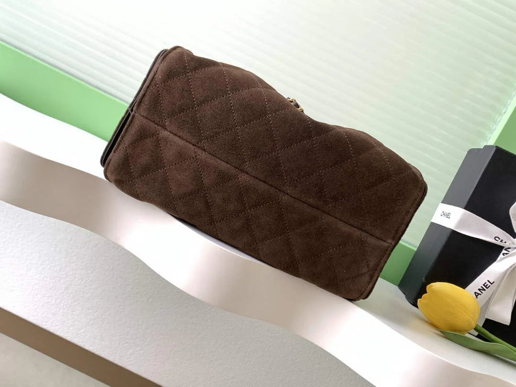 Chanel 25 small handbag, AS5293 Suede Dark Brown