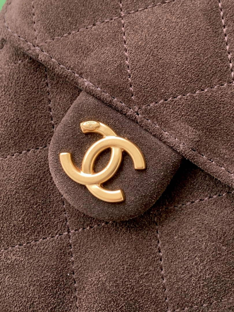 Chanel 25 small handbag, AS5293 Suede Dark Brown