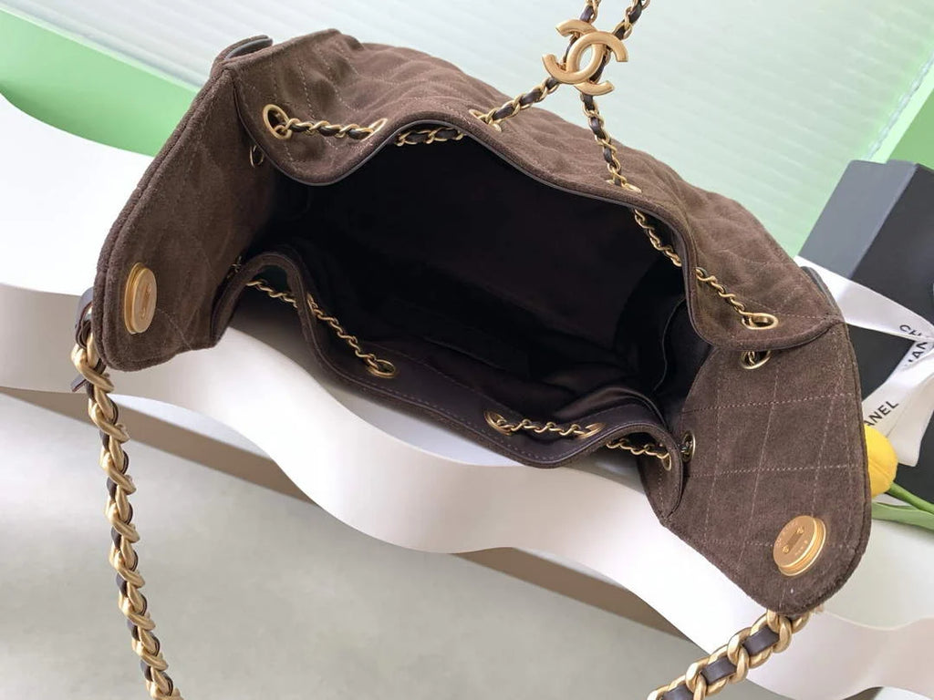 Chanel 25 small handbag, AS5293 Suede Dark Brown
