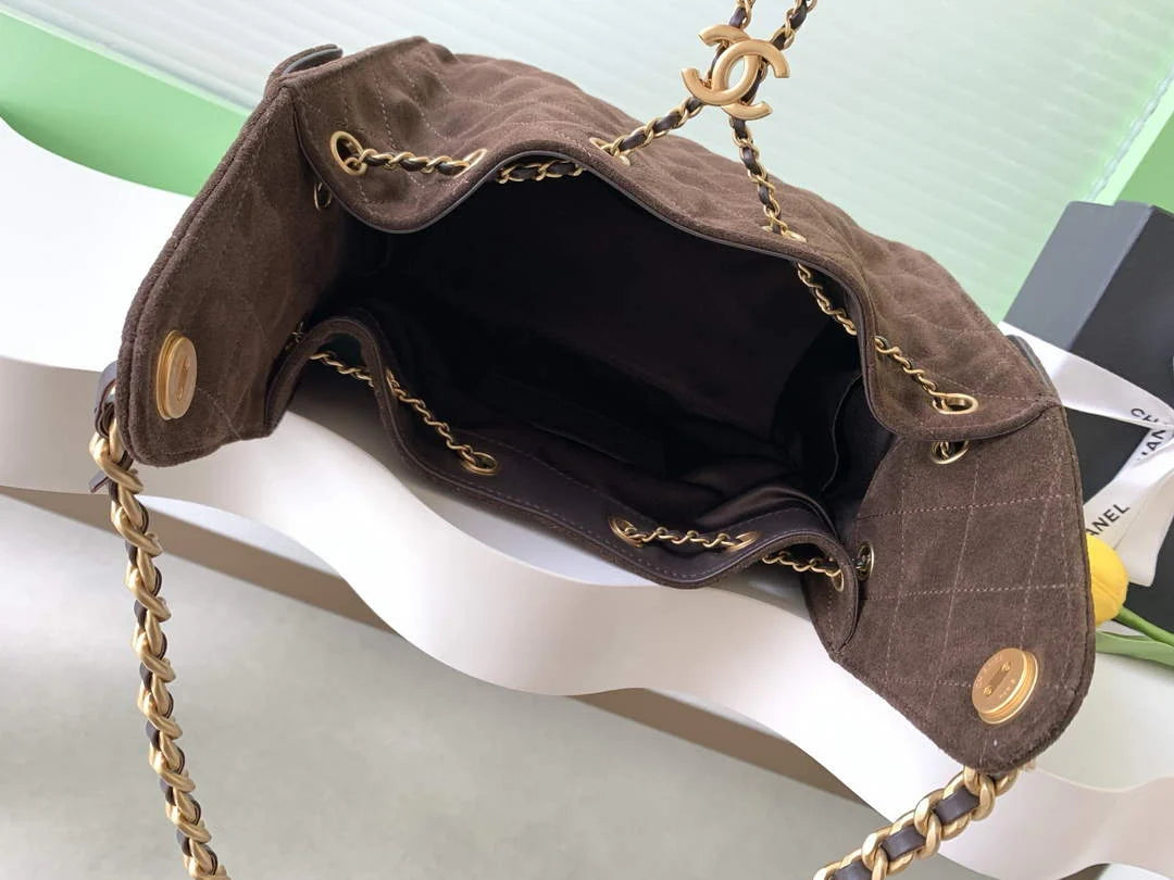 Chanel 25 small handbag, AS5293 Suede Dark Brown