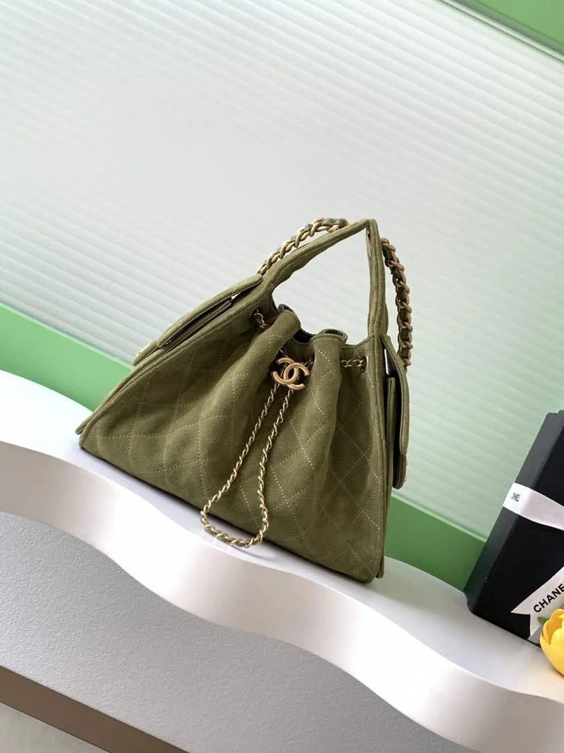 Chanel 25 small handbag, AS5293 Suede Green