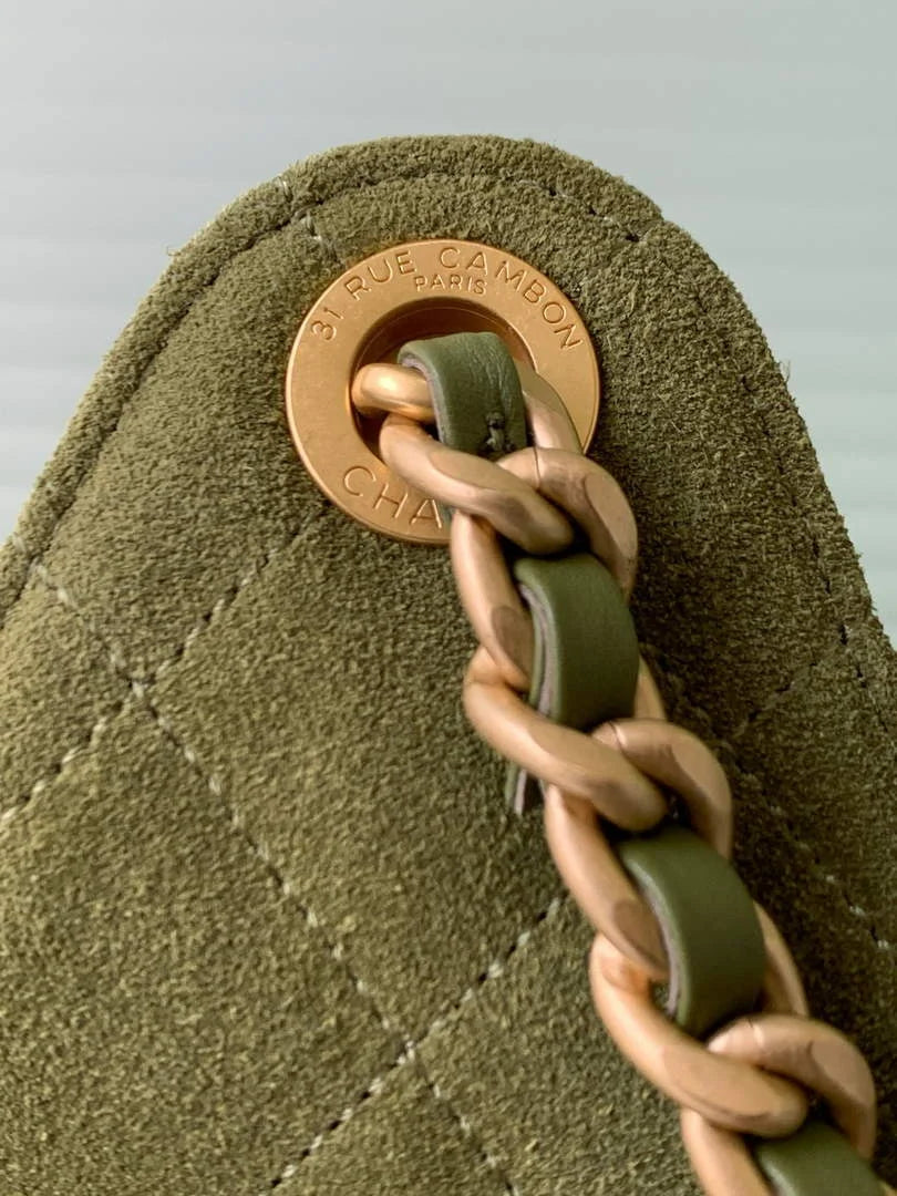 Chanel 25 small handbag, AS5293 Suede Green