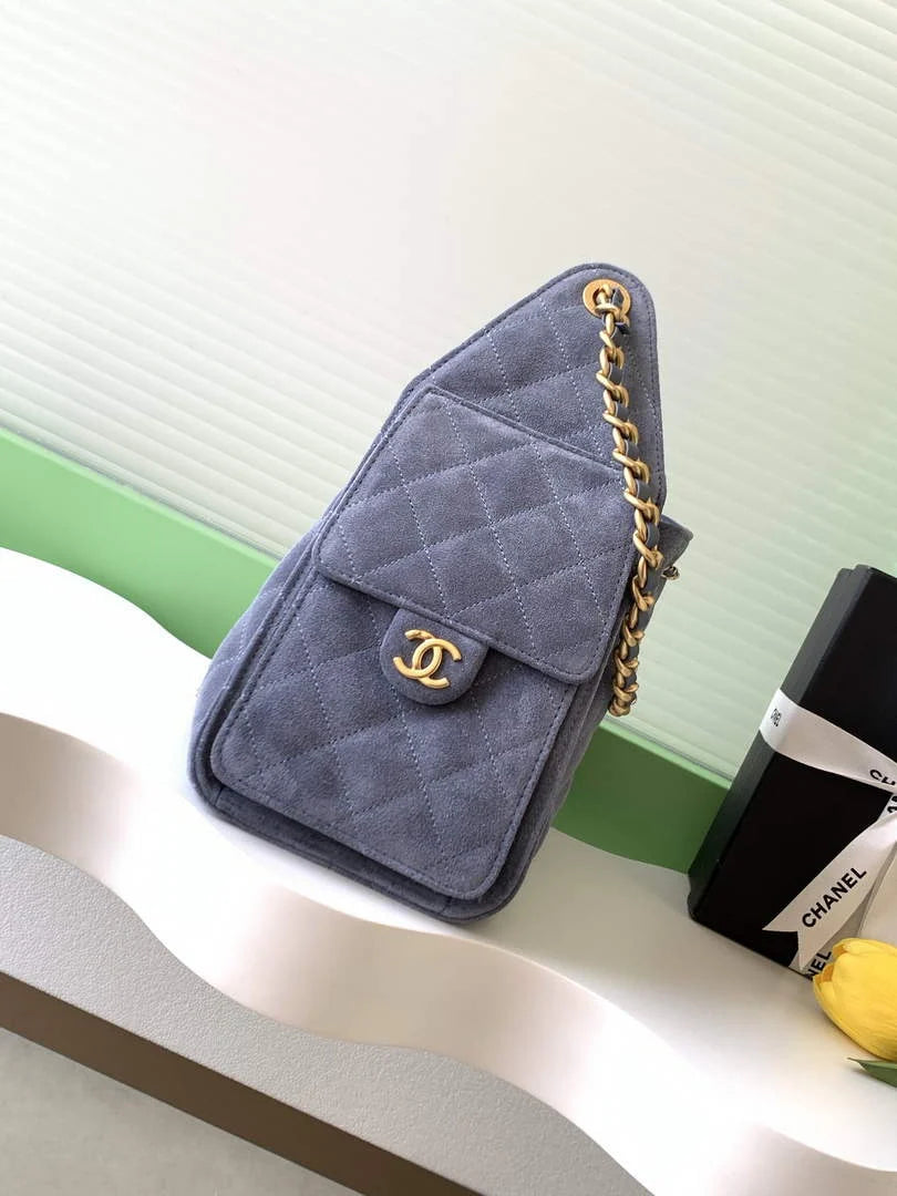 Chanel 25 small handbag, AS5293 Suede Blue