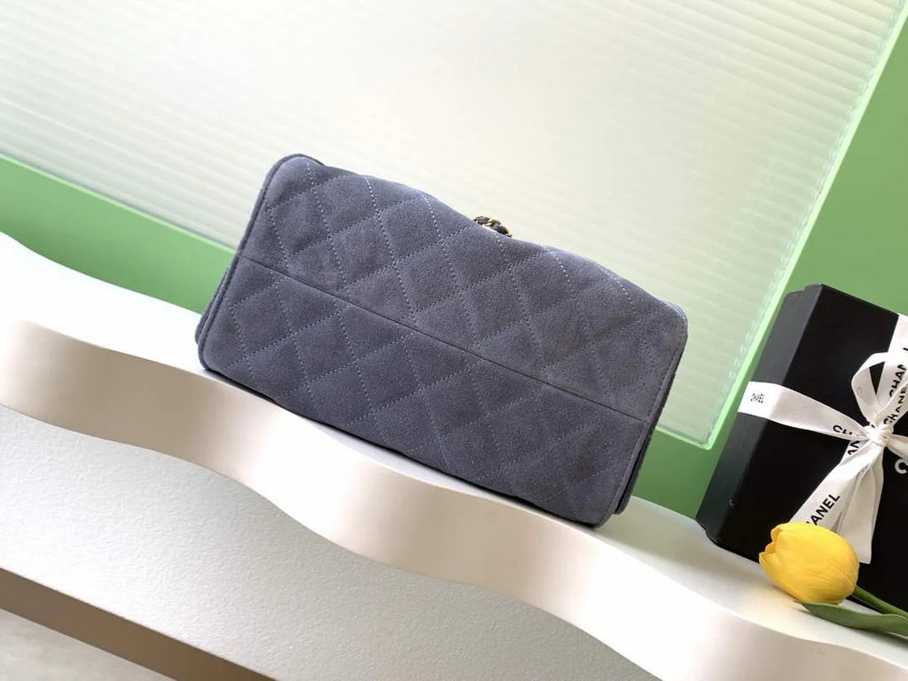 Chanel 25 small handbag, AS5293 Suede Blue