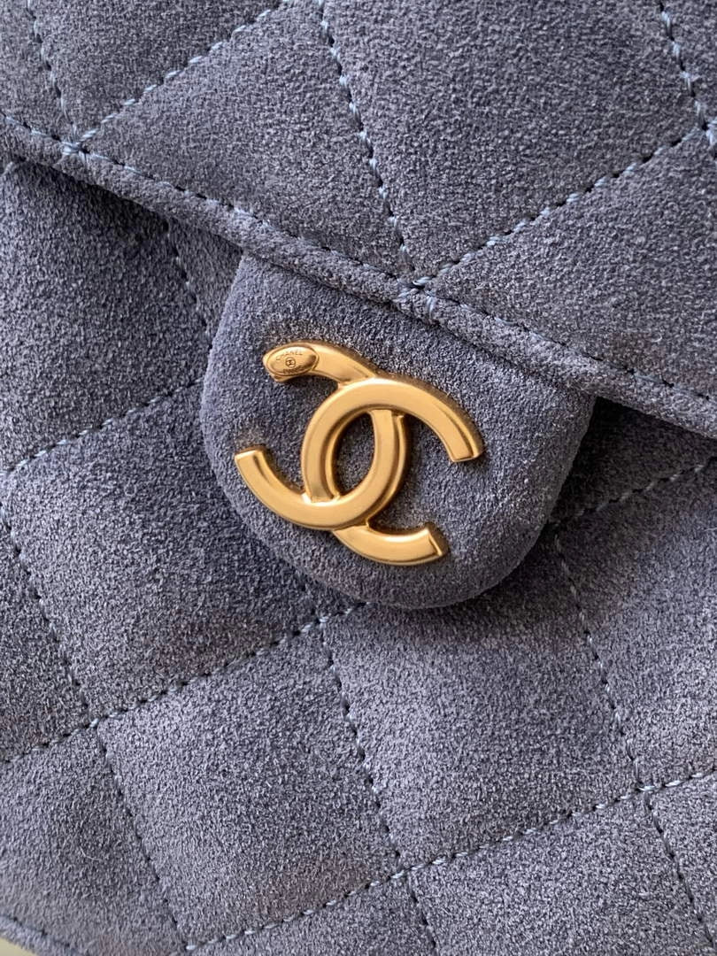 Chanel 25 small handbag, AS5293 Suede Blue