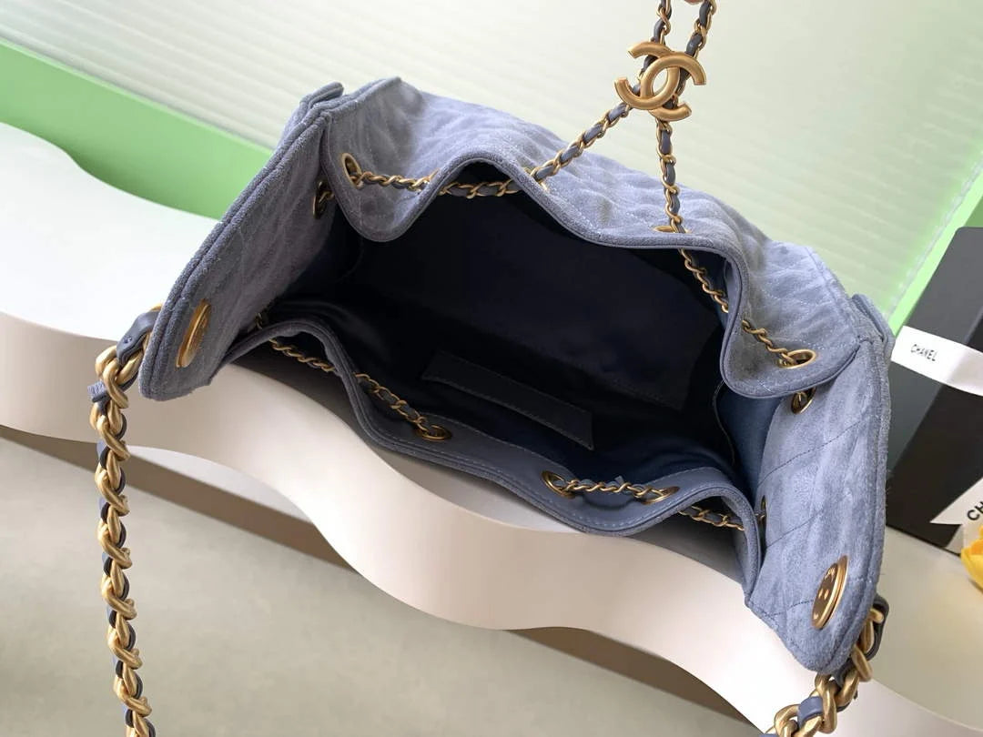Chanel 25 small handbag, AS5293 Suede Blue