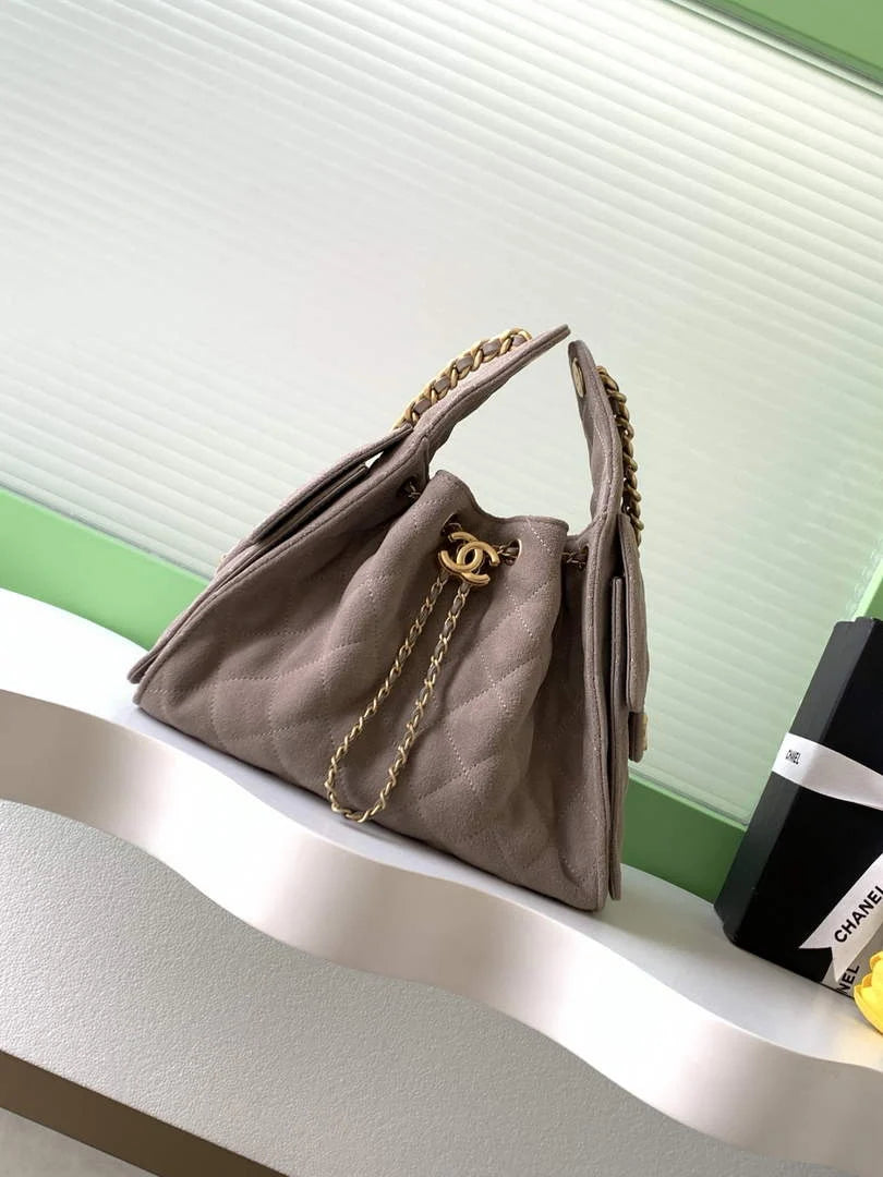 Chanel 25 small handbag, AS5293 Suede Gray