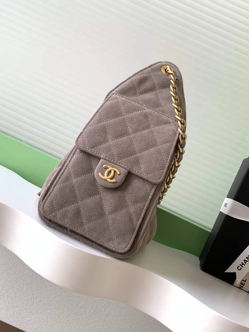 Chanel 25 small handbag, AS5293 Suede Gray