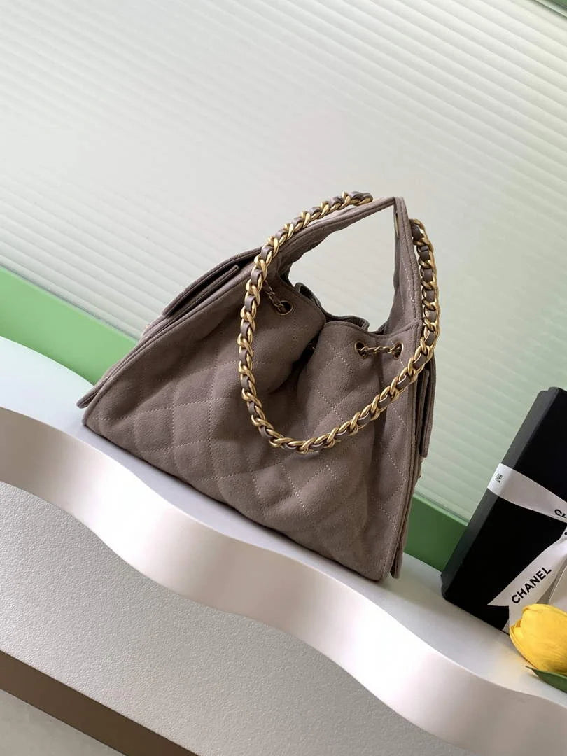 Chanel 25 small handbag, AS5293 Suede Gray