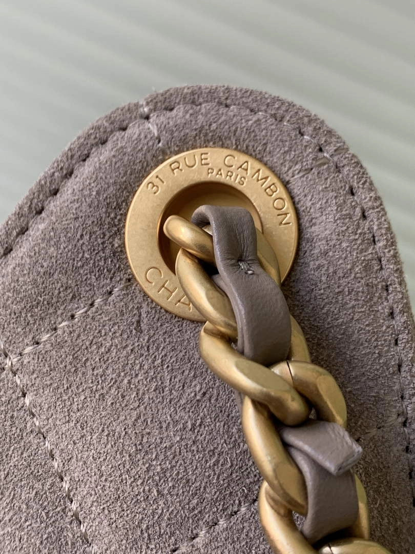 Chanel 25 small handbag, AS5293 Suede Gray